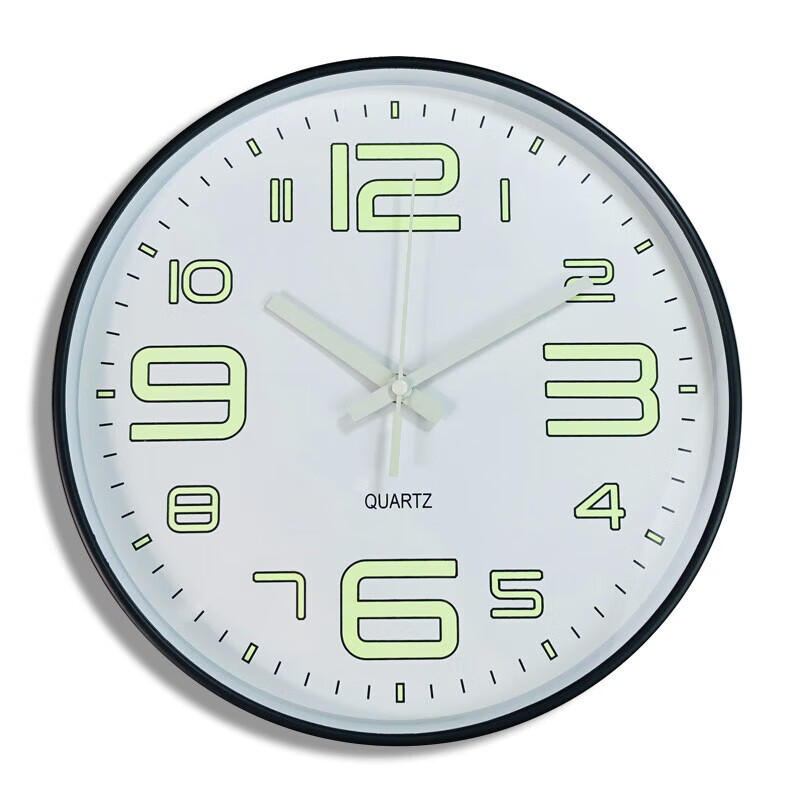泰瑞格 30cm夜光数字挂钟时钟发光创意掛鐘客厅卧室荧光石英钟 夜光黑