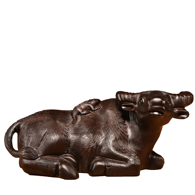 仙莱阁 木雕 手工雕刻卧牛摆件老鼠骑牛家居办公室装饰摆设新居开业