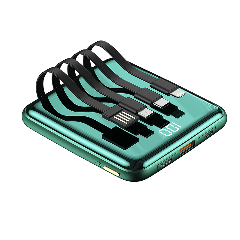ZALO 充电宝10000毫安时自带线大容量快充超薄小巧迷你便携适用于苹果安卓华为oppo小米vivo手机通用移动电源