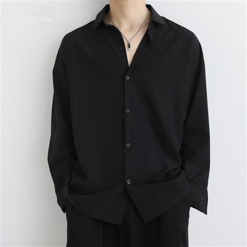 opeodly春夏季黑色衬衫男长袖韩版潮流宽松帅气休闲男装白衬衣dk制服