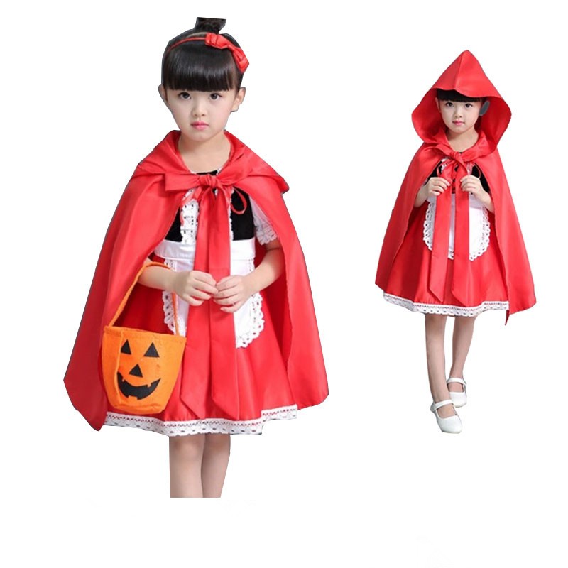 万圣节小红帽裙子服装儿童角色扮演cos衣服学校话剧舞台演出服 裙子