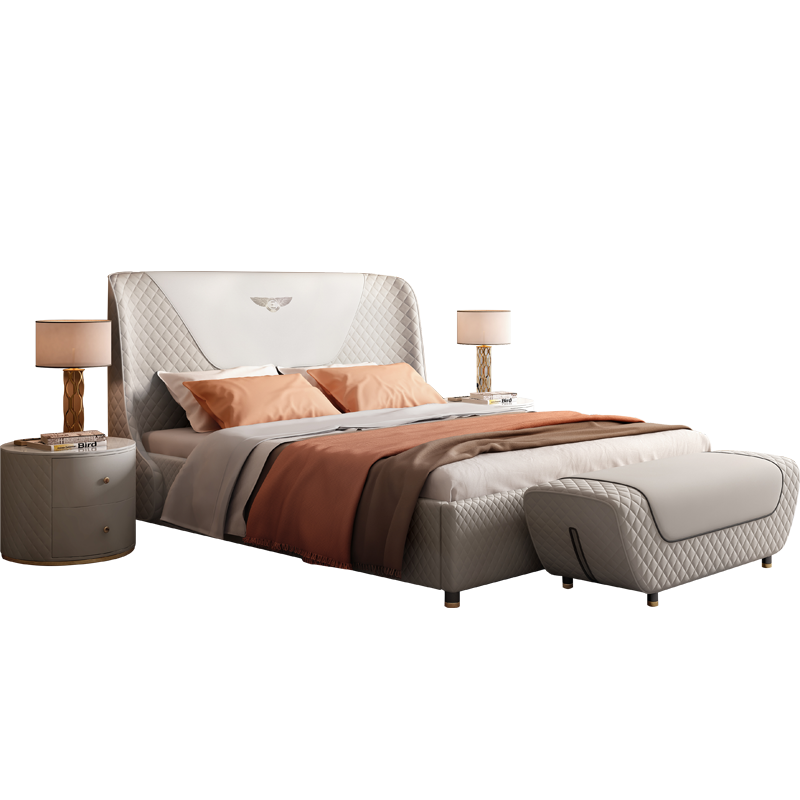 梦美斯宣 床 美式床进口磨砂皮床后现代简约双人床 轻奢卧室家具1.8米大床  H209 1.8m一床两柜+ 【650A乳胶床垫】