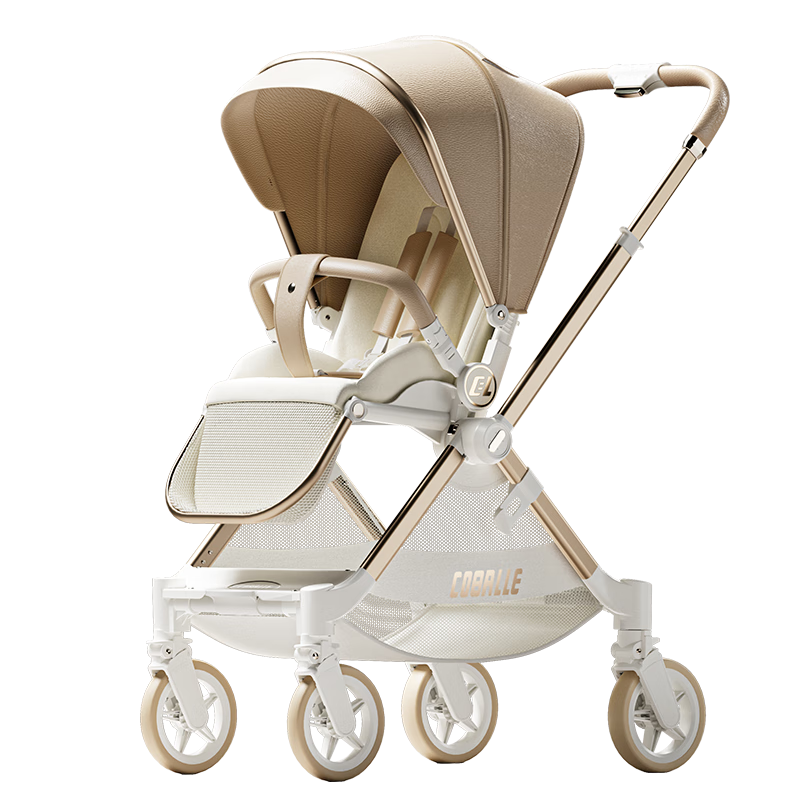 酷贝乐婴儿车轻便遛娃神器高景观新生儿推车0-3岁用折叠可坐可躺带减震 香槟金【智能双向+轻便便携】 1198元