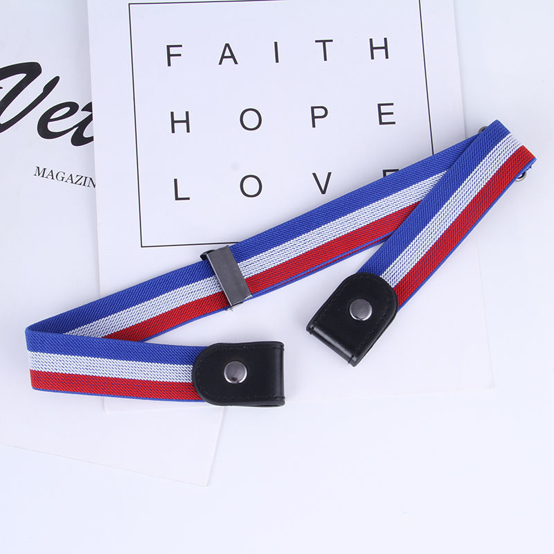 女隐形懒人腰带版百搭装饰 男女学生皮带时尚皮带帆布皮带 红白蓝条纹