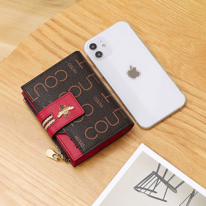 CUADEN KLLIATM轻奢手拿包新款包包女款钱包短款零钱包女钱夹生日礼物送女友老婆 【咖配红】礼盒装 2025高级感女生包实用走心送老婆妈妈长辈