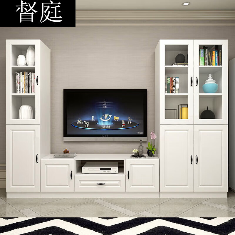 电视柜组合墙柜现代简约小户型高款高柜客厅多功能储物 白色(自己安装