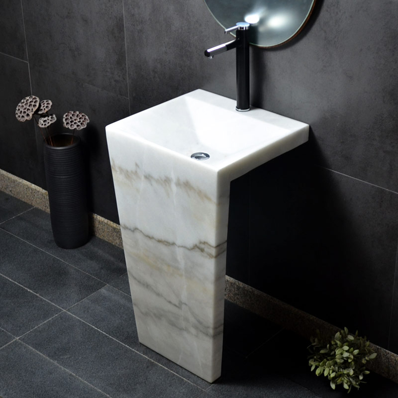 阳台洗手盆石材落地式洗手台立柱盆一体户外室外庭院立柱式洗脸盆