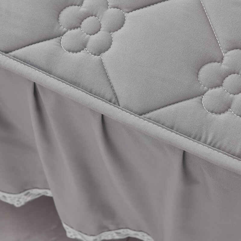 诸禄家纺 床笠式床裙二合一四件套A类原棉夹棉床罩床围裙四季2025新款 太阳花-夜灰 床裙款 2.0m四件套