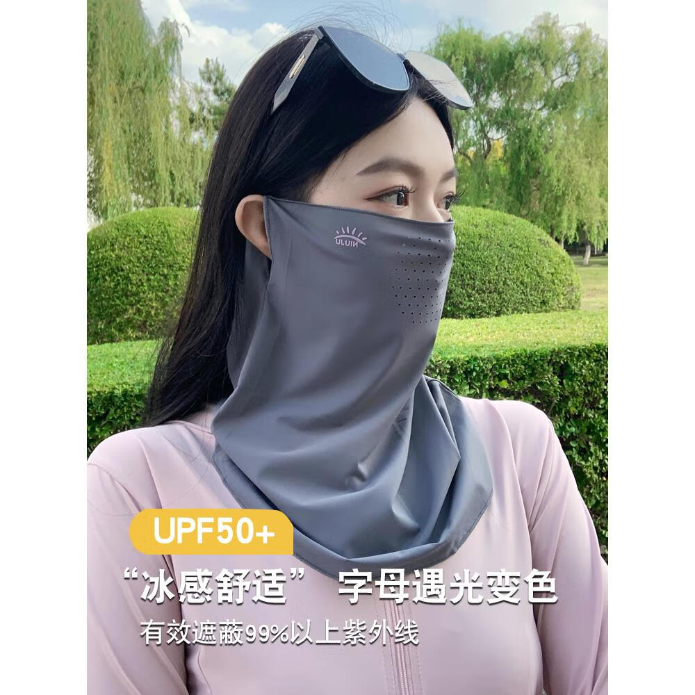 防晒冰丝面罩挂耳口罩透气电动车护脖套夏天骑行面巾女款脸罩 星星太阳-白