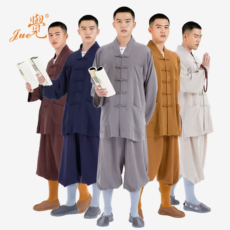 觉牌夏季僧服棉麻短褂套装男女夏季薄款亚麻小褂四季僧衣了尘僧服