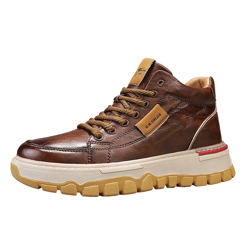 公牛世家男鞋2025秋冬新款高幫百搭厚底休閑鞋時(shí)尚高端復(fù)古工裝馬丁靴