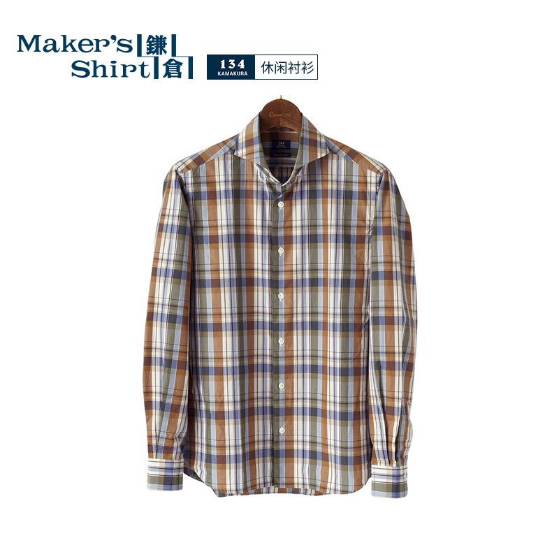 kamakurashirts镰仓男士长袖休闲格子衬衫 温莎领宽松衬衣 日本制