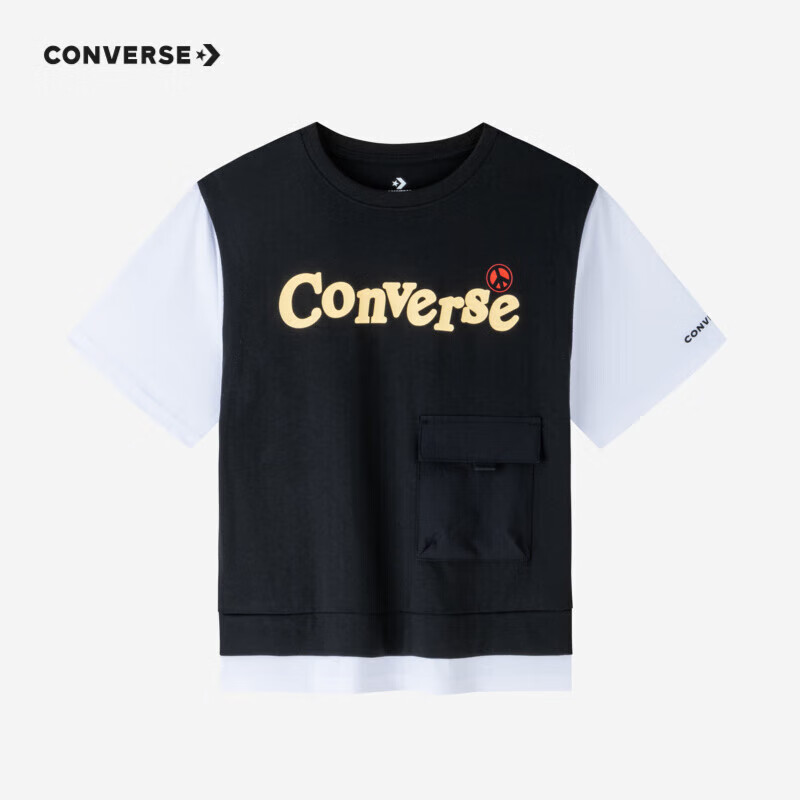 匡威童装男童短袖t恤夏季舒适短t 正黑色 110(5)