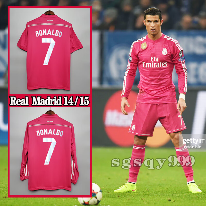 球衣1415欧冠粉色短袖足球服c罗拉莫斯贝尔长袖 短袖:空白款 不印名字