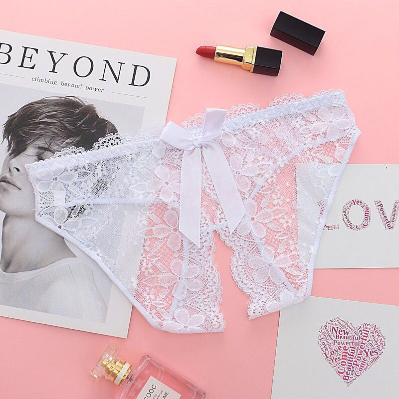 开叉内裤女开档式诱惑免脱床上夫妻开口蕾丝透明情趣火辣 白色 均码