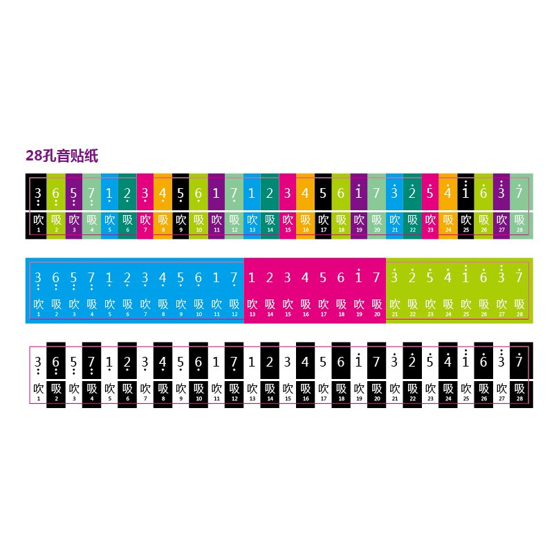 杉贝口琴音符贴纸24孔/28孔复音c调儿童初学者数字简谱学生音符贴 28