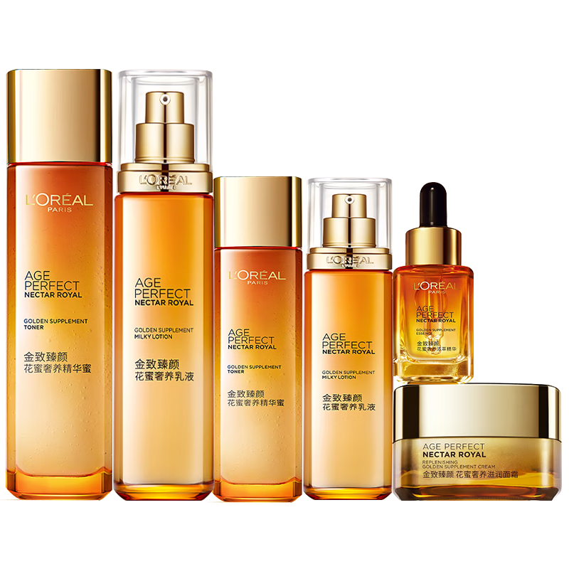 欧莱雅（L'OREAL）套装抗皱金致臻颜保湿补水紧致化妆品护肤品礼盒 花蜜奢养6件套礼盒