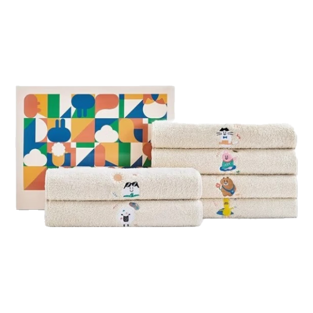 三利儿童毛巾有机棉童巾纯棉宝宝毛巾可爱家用柔软吸水6条礼盒装运动
