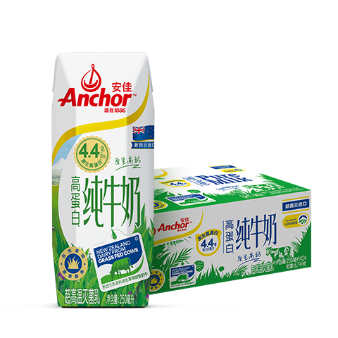 Anchor 安佳 4.4g原生高钙高蛋白全脂纯牛奶250mL*24整箱 新西兰原装进口牛奶