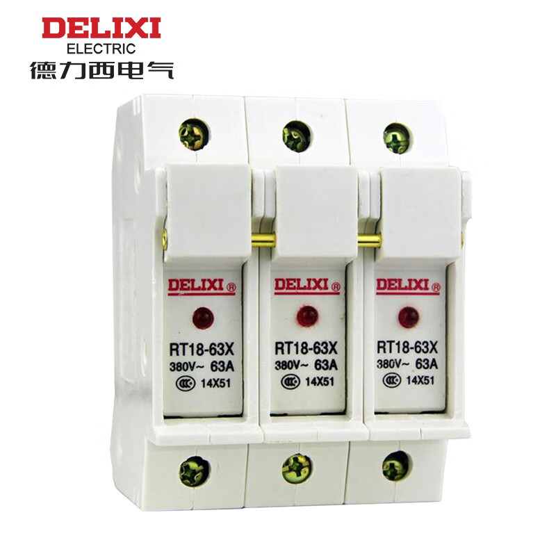德力西 rt18 圆柱形底座 14*51mm 63a 3p 380vac rt1863z3 熔断器底座