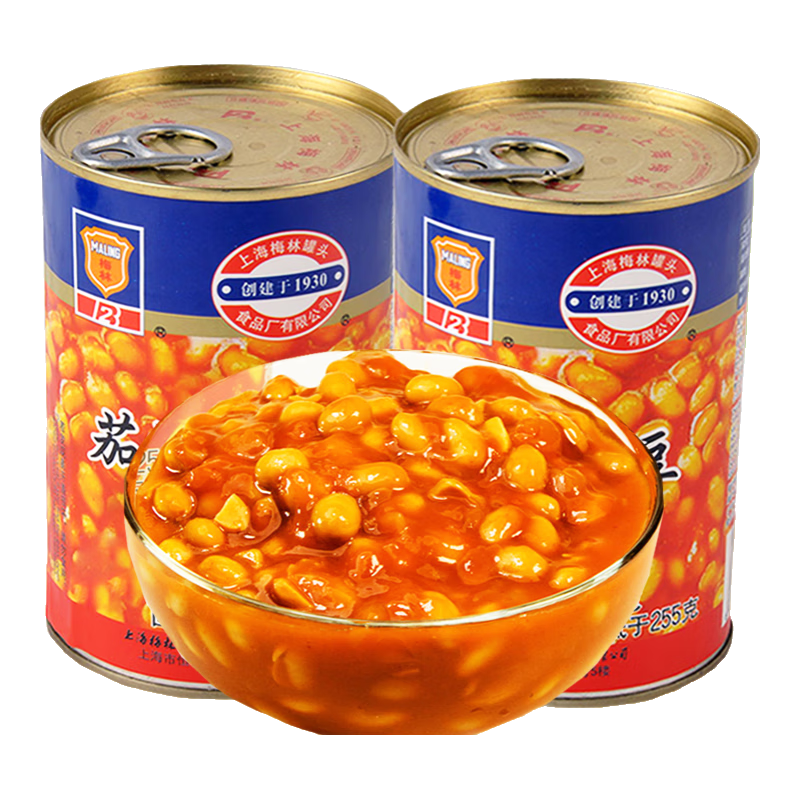 梅林（MALING）上海茄汁黃豆罐頭罐裝即食菜番茄黃豆茄汁香悶豆罐頭速食 425g*3罐