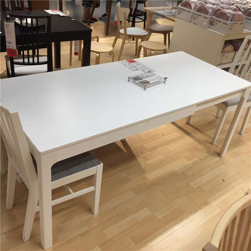 宜家盛宇国内代购伊克多兰伸缩型餐桌北欧风可伸缩客厅餐桌饭桌 白色