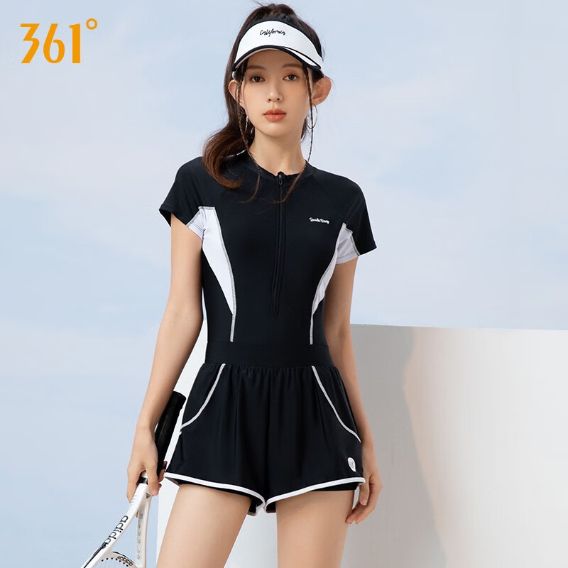 361°游泳衣女款连体泳衣2025新款保守遮肚显瘦平角高级感泡温泉泳装 黑色 XL 身高160-170cm体重56-61kg