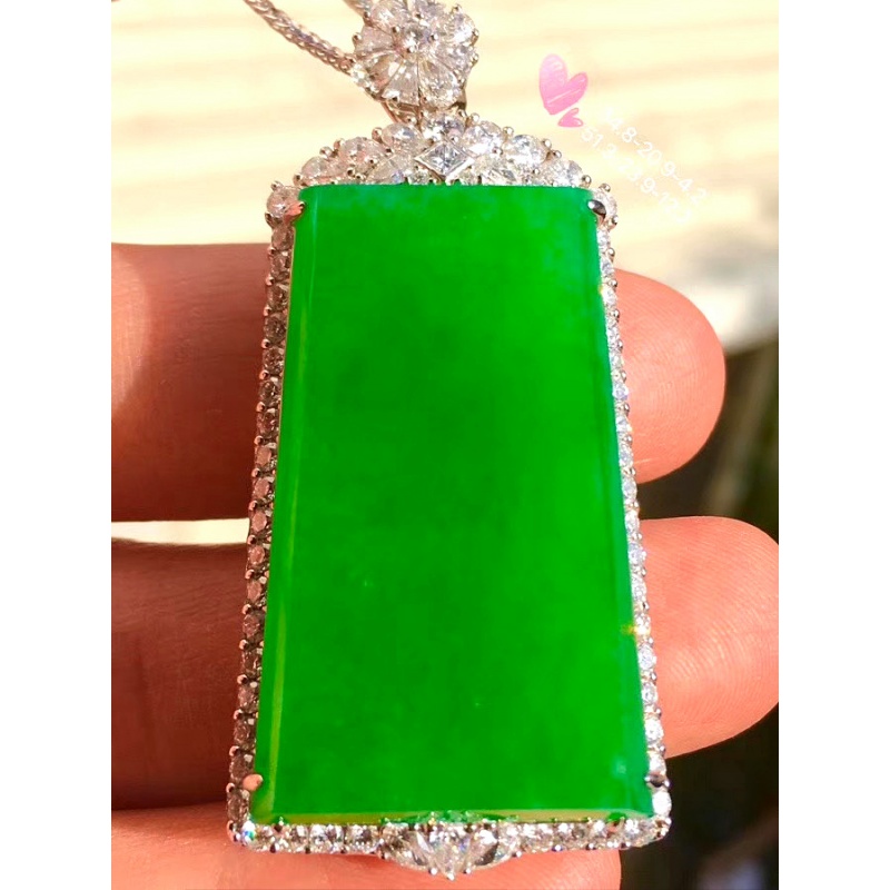 玉旺轩 帝王绿玉.髓无事牌吊坠s925银镶嵌冰种满绿阳绿玉吊坠男女款