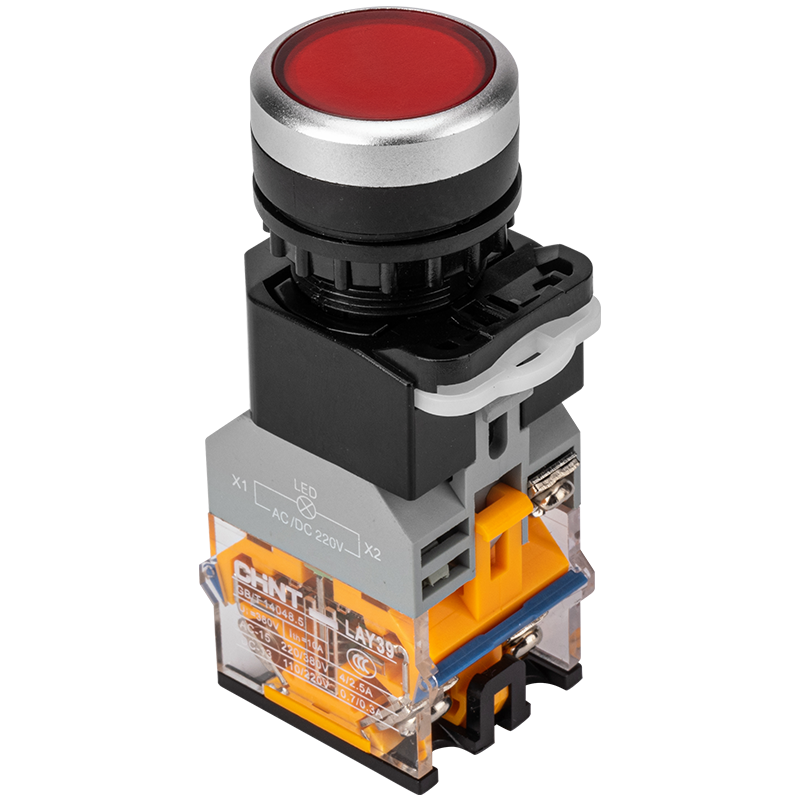 正泰按鈕開(kāi)關(guān)220V帶燈自鎖LAY39B(LA38)-11BNZSD紅綠平鈕 24V 380V 紅色 AC/DC24V