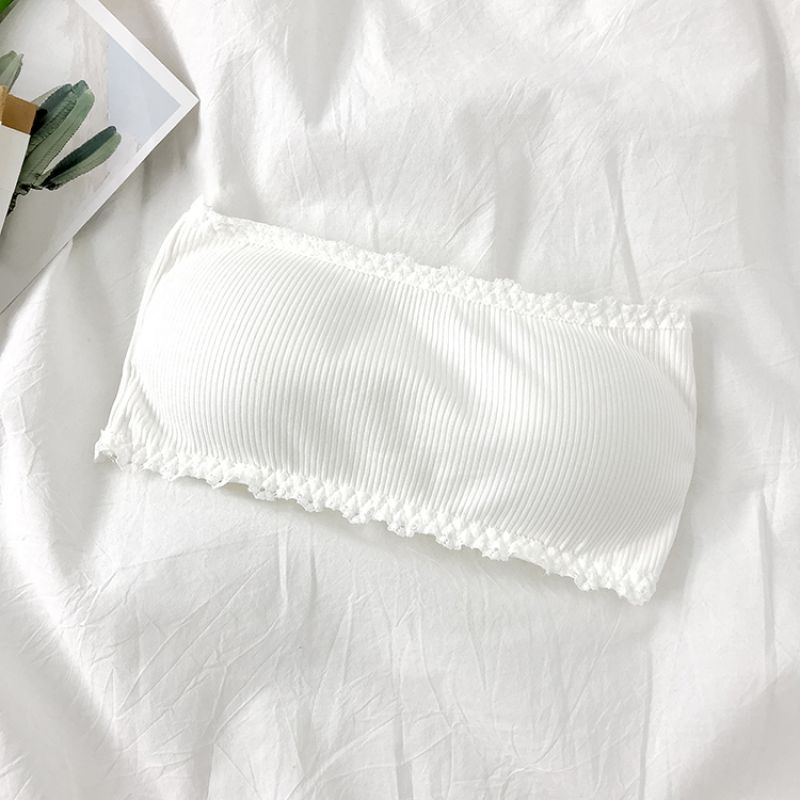 无带内衣无肩带文胸蕾丝花边文胸抹胸女无肩带打底裹胸内衣聚拢 白色