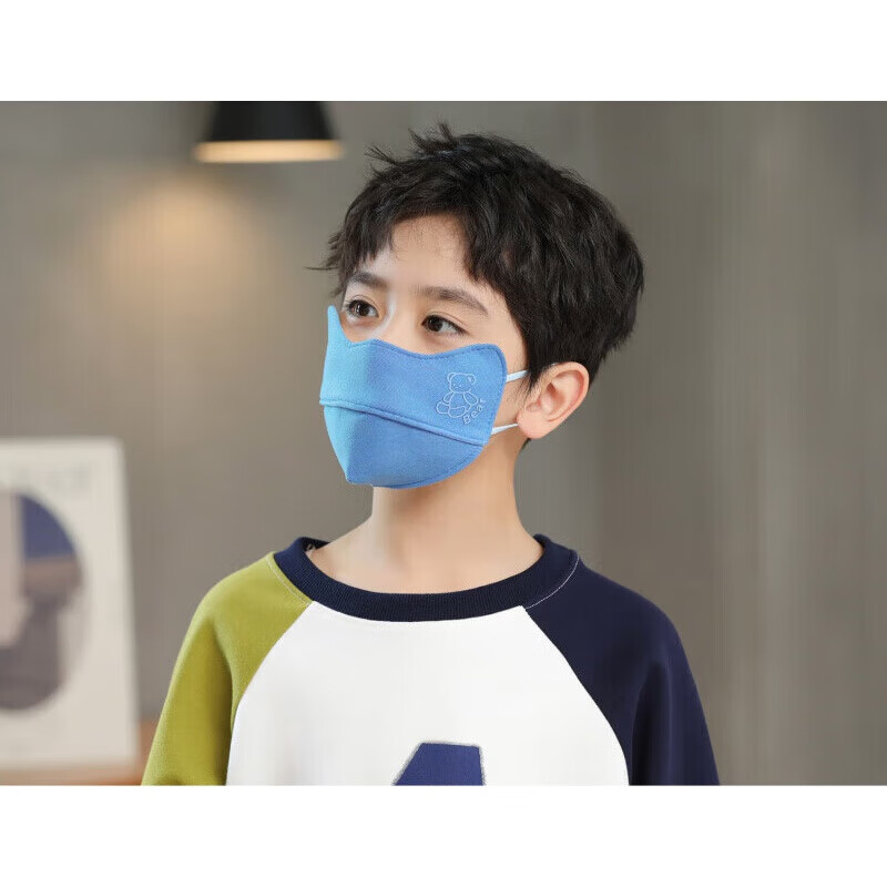 儿童保暖口罩防风防寒 鼻炎防尘学生秋冬加绒加厚面罩纯棉 浅灰可爱小熊【婴幼儿A类品质纯棉】 4-12岁