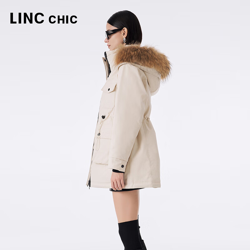 金羽杰冬季新款轻奢大毛领羽绒派克服女中长款反季轻暖羽绒服Y23803281 爱尔兰奶油 XS 适合110斤以下