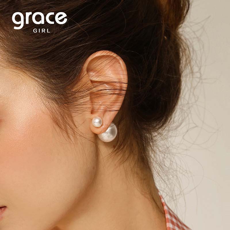 Grace Girl大小珍珠耳环女耳钉气质耳饰网红双面前后潮一款两戴