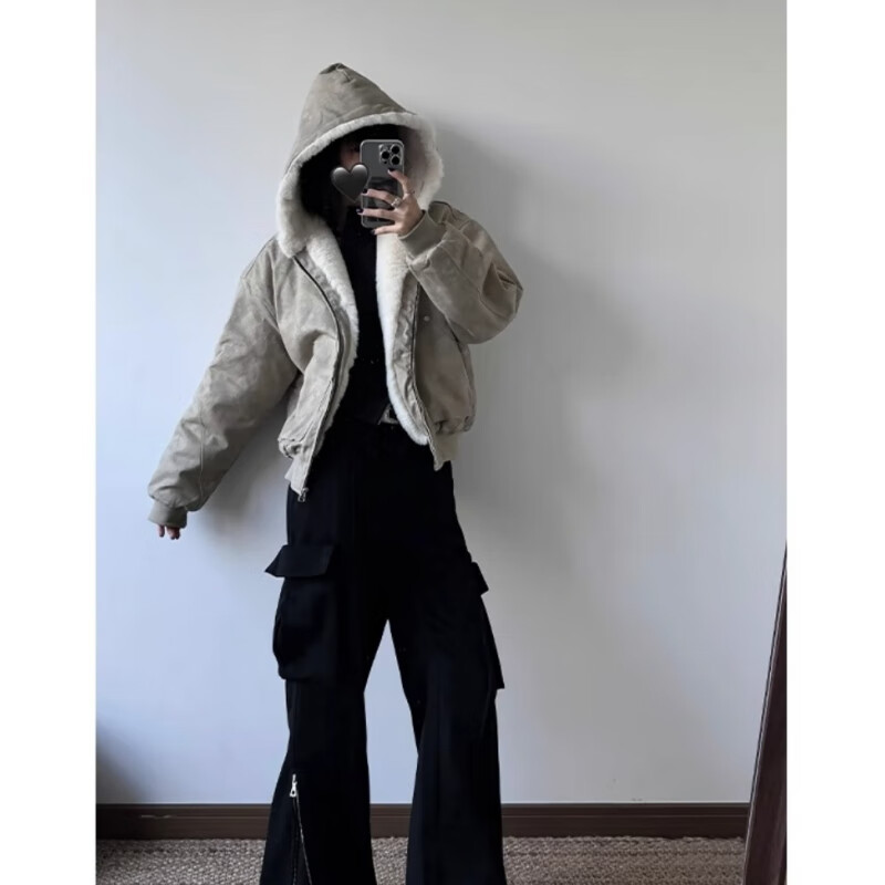 黑盒白座山雕大理石麦灰夹克男士冬季潮牌美式加绒加厚保暖情侣连帽外套 SRDD-W266大理石麦灰 加绒 XL 【135-155斤】