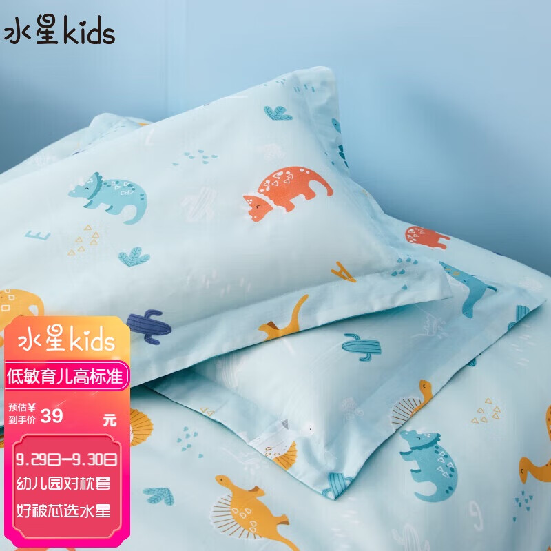 水星儿童（MERCURY Kids）幼儿园全棉抗菌对枕套(湖水绿/远古龙)30cm×50cm 婴幼儿A类