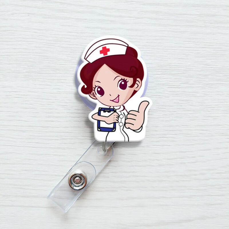 【精选】卡通护士胸牌亚克力易拉扣伸缩扣卡套工作牌夹子伸缩挂绳胸卡