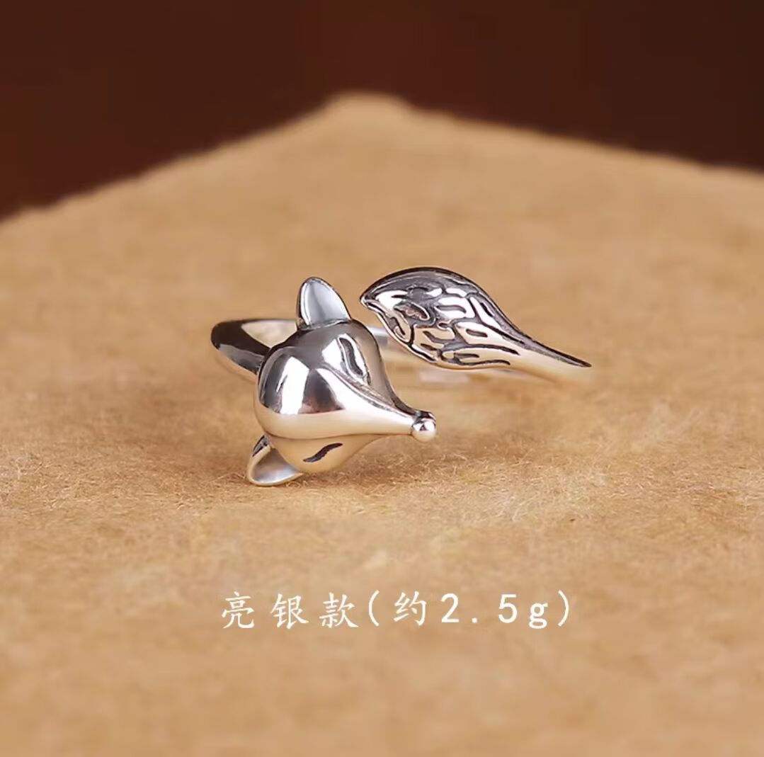 狐狸开口925戒指复古做旧小动物简约食指戒s6707 s925银狐戒指-亮银款