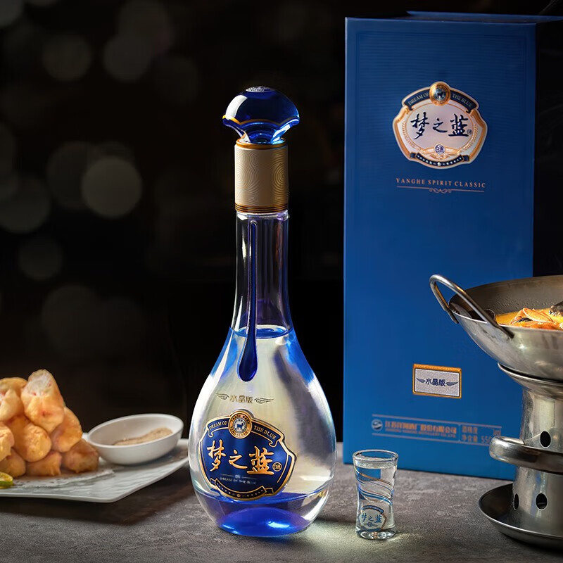 新品　中国白酒【江蘇洋河酒家　夢之藍　水晶版】青の藍ブランド　550ml 52% Amazon.co.jp: 夢之藍 水晶 52° 550ml アルコール52度 箱付 中国