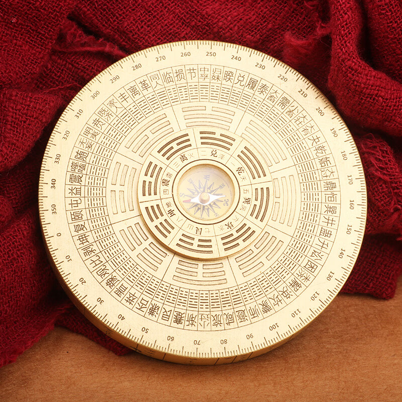 奇门遁甲罗盘指尖陀螺纯黄铜指南针风水太极八卦周易64卦手把件摆