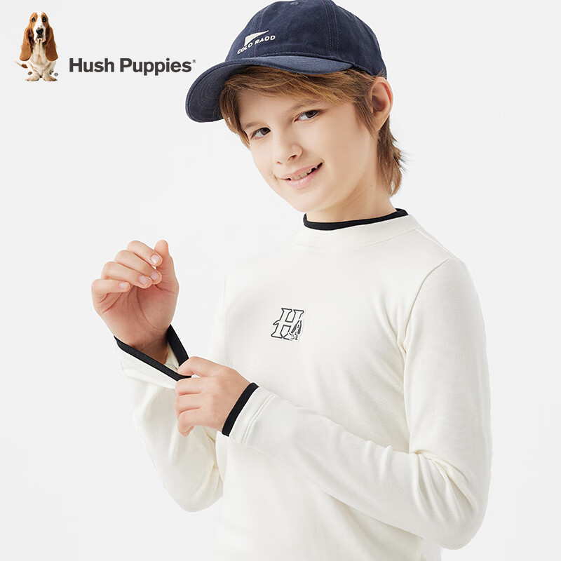 暇步士(Hush Puppies)【经典款】童装儿童男女大童秋季新款舒适气质休闲感打底衫 米白色 120 cm