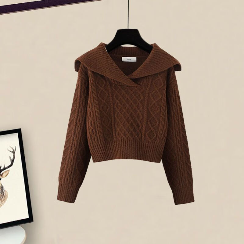 洋气女装2024新款小个子春秋季小香风轻熟风针织衣开叉裤 咖啡色毛衣