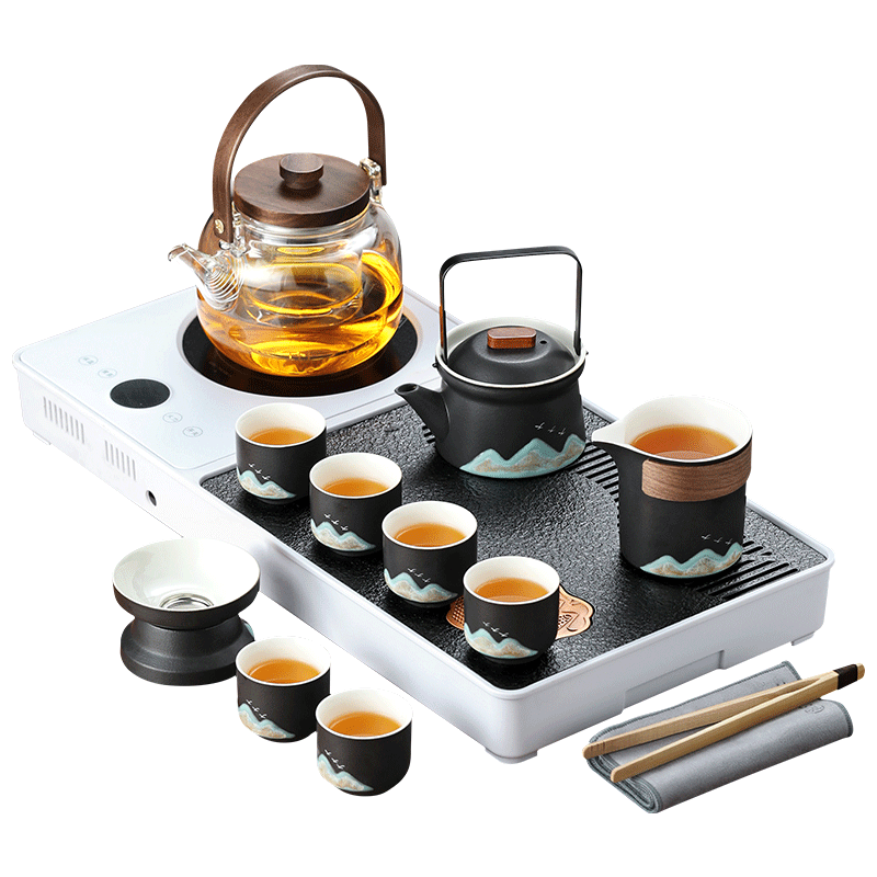 尚言坊功夫茶具整套高档茶盘带烧水壶一体泡茶器全套煮茶器煮茶炉套装
