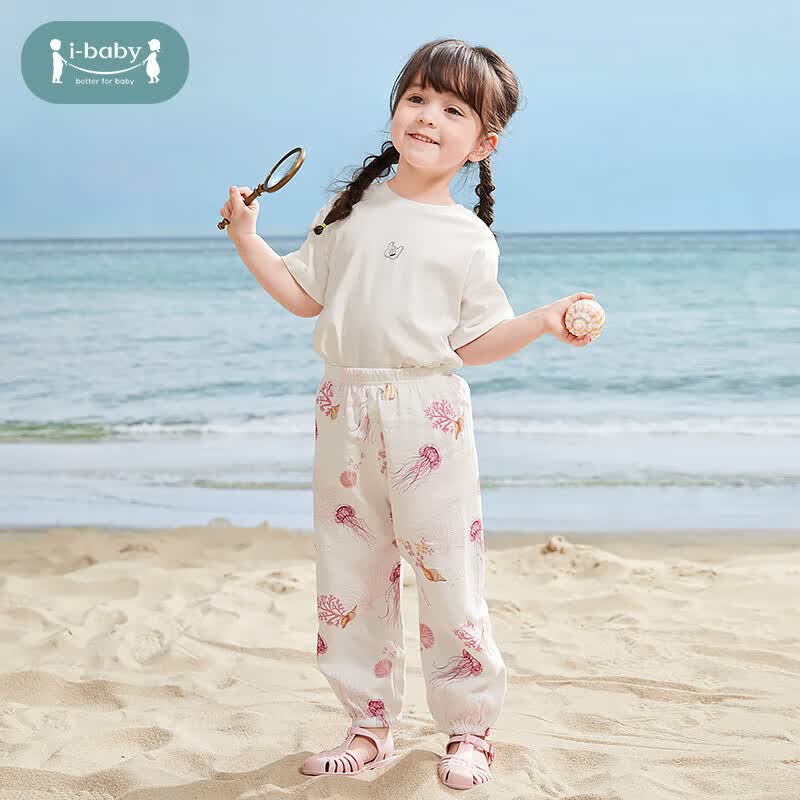 ibaby/英伦宝贝童装儿童裤子男女孩宝宝防蚊虫叮咬婴儿夏季宽松薄款休 水母遨游 80