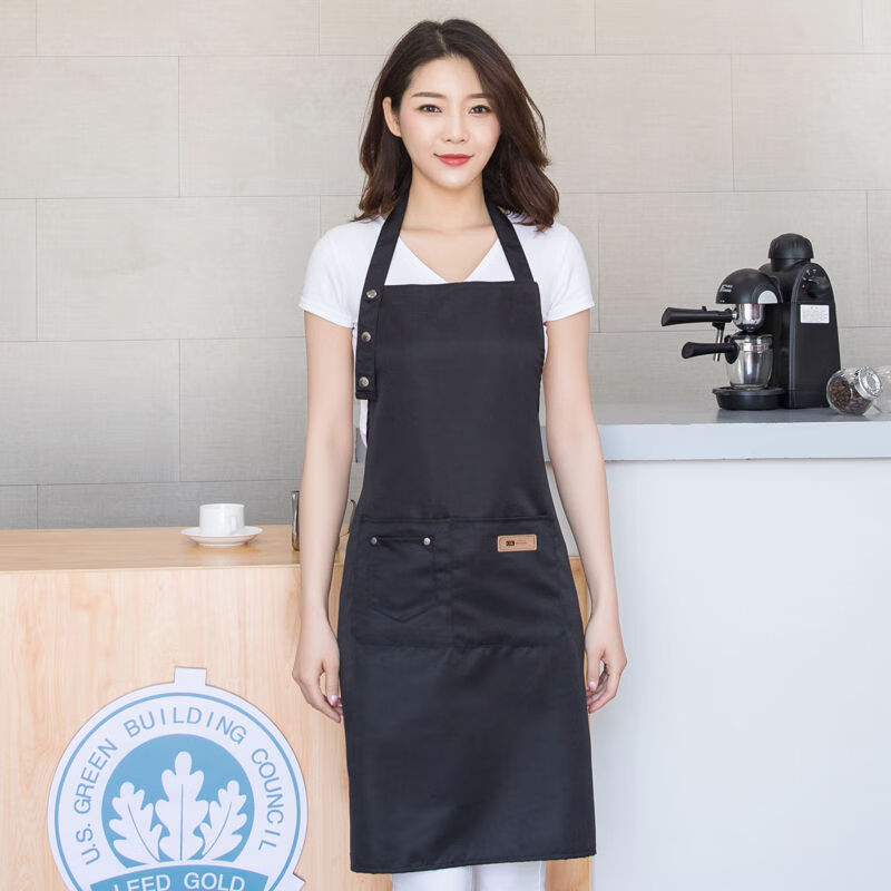 欧格达围裙家用厨房服务员罩衣工作服女时尚男防水防油围腰围兜LOGO印字 三扣挂脖橙色 均码