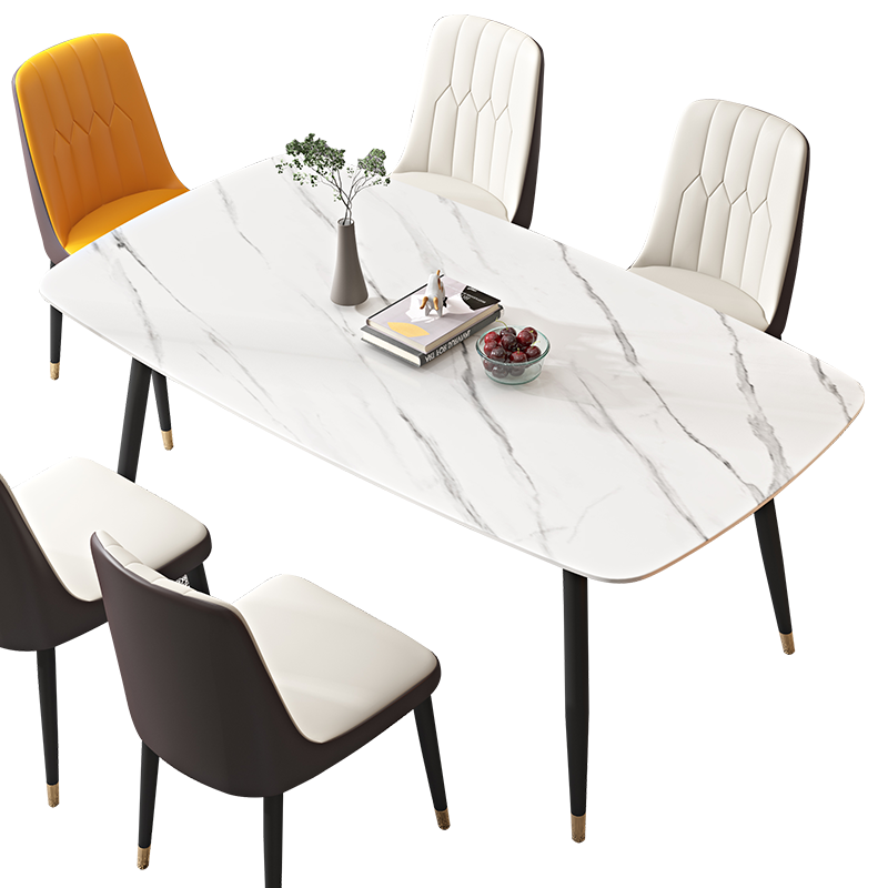 雅美乐 岩板餐桌椅组合 简约北欧轻奢小户型4人6人饭桌家用餐厅桌子 雪山白岩 130*80*75cm YCZ203-A