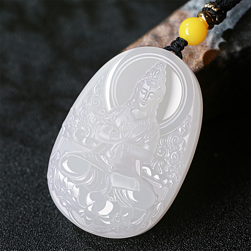 和田玉羊脂玉观音玉坠男佛像吊坠挂件保平安玉牌玉佩白玉石观世音