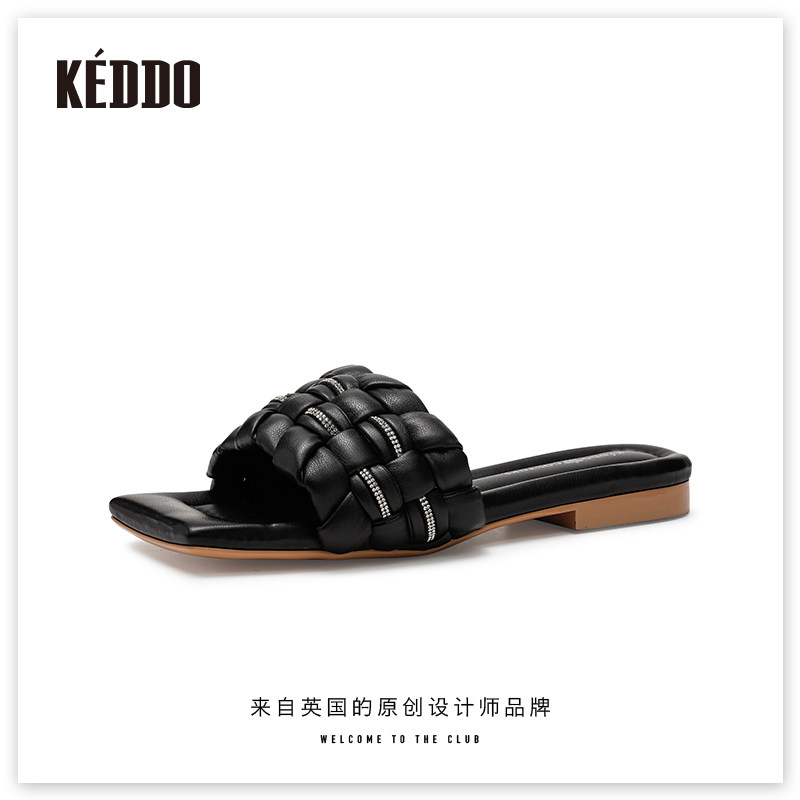 keddo女鞋新款2021拖鞋女夏外穿ins仙女风时尚凉鞋纯色单鞋女 黑色 35