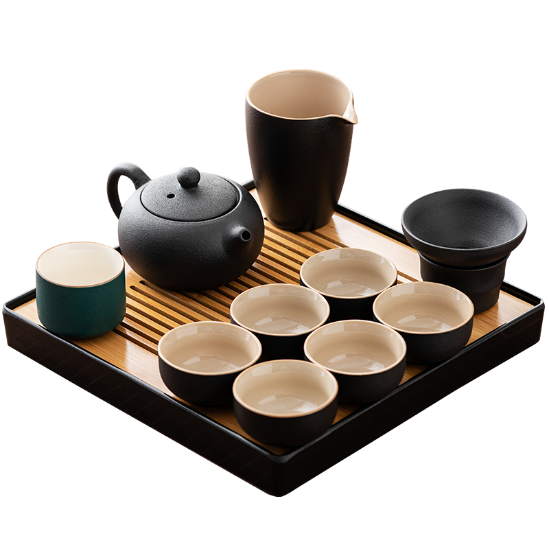 佳佰 黑陶茶具套装家用简约手把壶小套放干泡茶盘套装