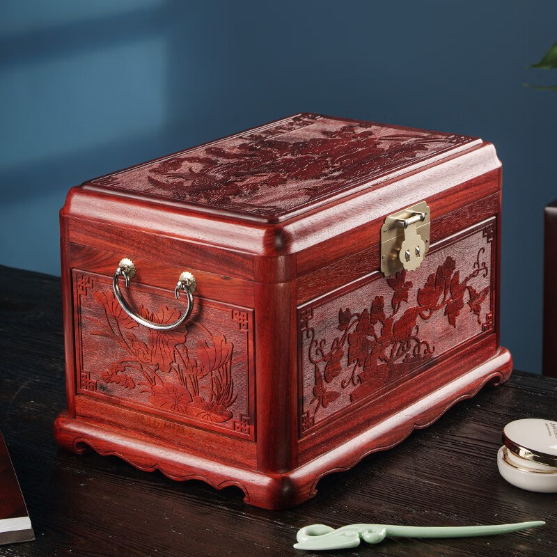 炀午紫檀木实木首饰盒中国风古典中式木制雕花首饰收纳盒珠宝盒大容量