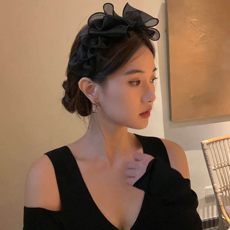 曉色高顱頂發(fā)箍女黑色網(wǎng)紗大蝴蝶結(jié)頭箍發(fā)飾網(wǎng)紅新款時(shí)尚發(fā)卡高級(jí)感 多層蝴蝶結(jié)發(fā)箍F1540